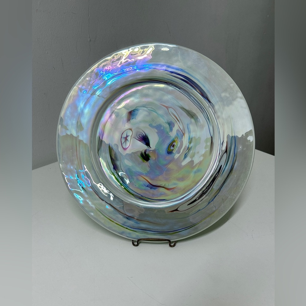 Vtg YALOS CASA MURANO Authenticated Acid Etched Millefiori Swirl Art Glass Plate